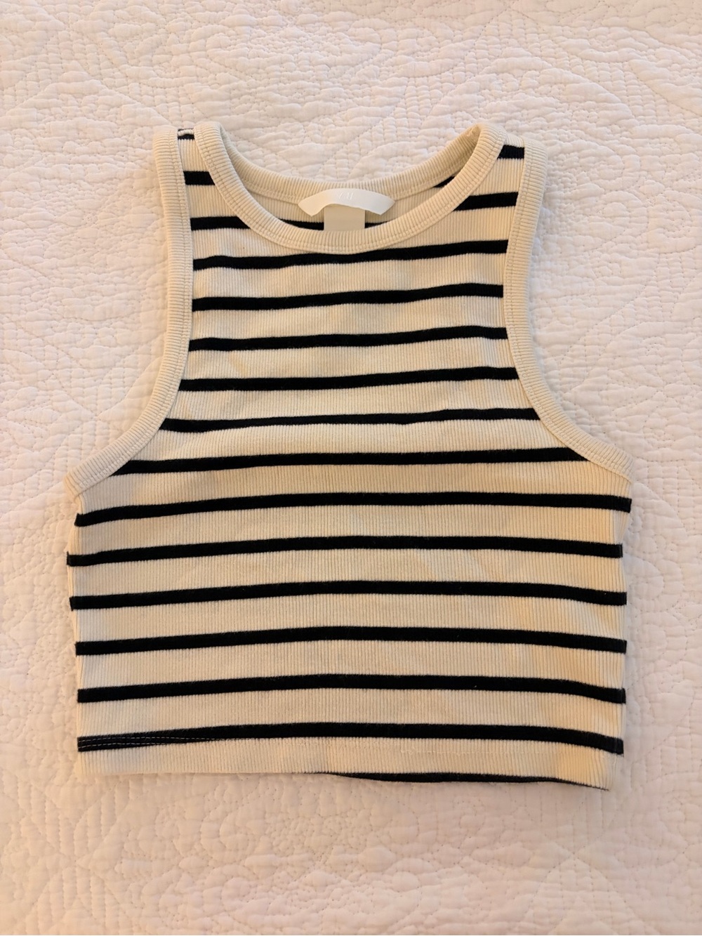 H&M Cream and Black Striped Ribbed Tank Top